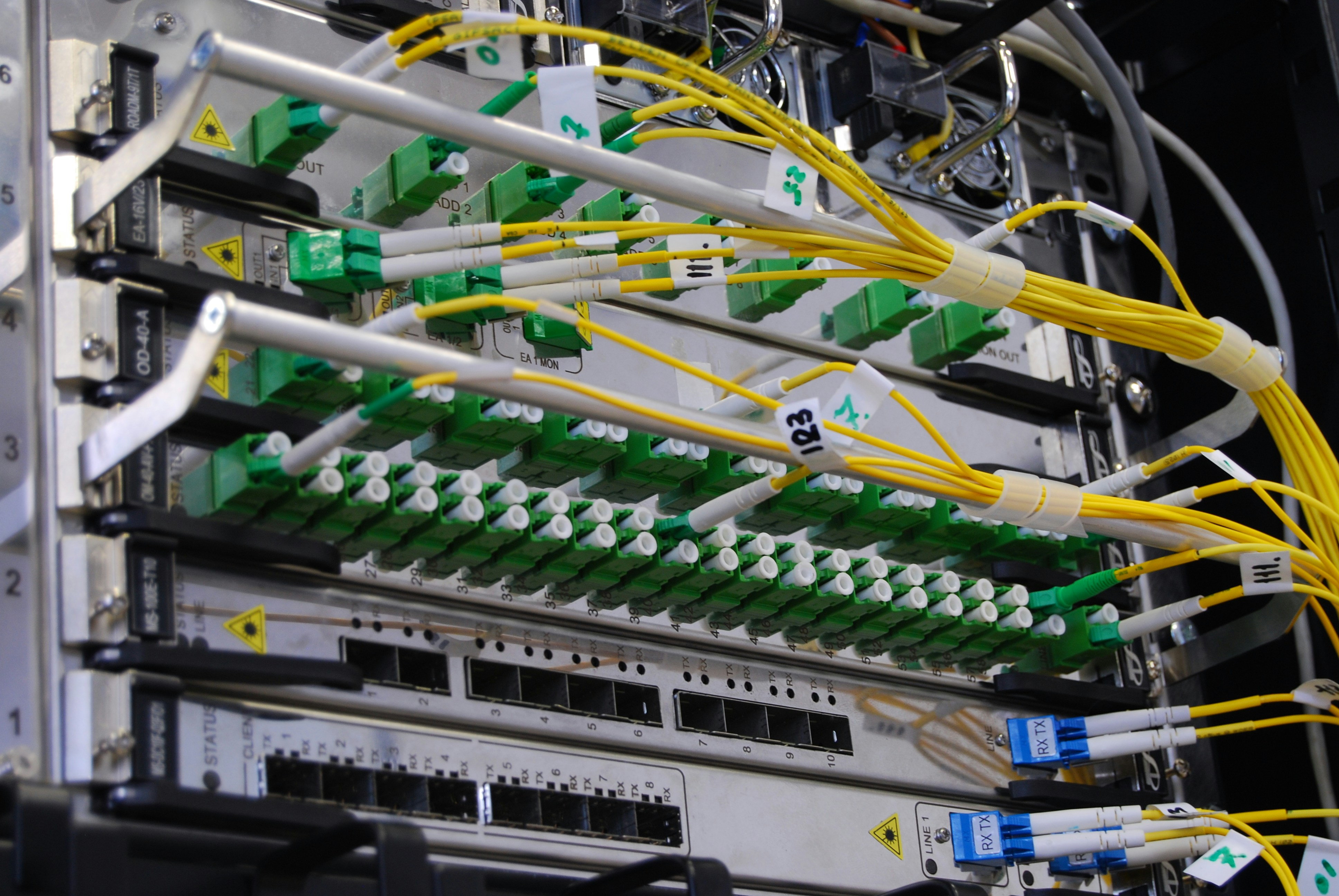 Fiber optic patch panel with labeled cables